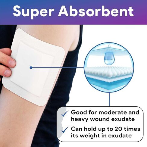 ضمادات فضية رغوية ذات حدود للعناية بالجروح 4 × 4 بوصة - ضمادات رغوية 10 Ag لإفرازات الجروح المتوسطة إلى الثقيلة - عالية الامتصاص ومقاومة للماء in Kuwait