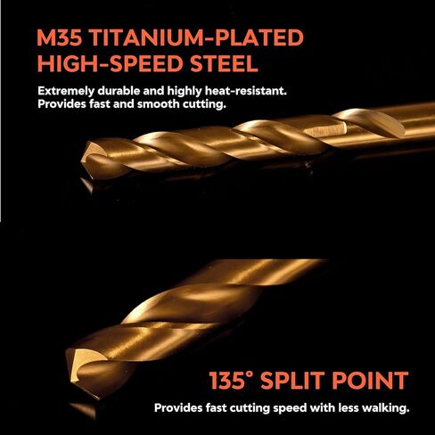 مجموعة لقم مثقاب M35 كوبالت تيتانيوم HSS مكونة من 21 قطعة، لقم مفك تأثير سريع التغيير للخشب والمعادن والبلاستيك وسبائك الألومنيوم، 1/16 بوصة إلى 1/2 بوصة مع حقيبة تخزين مفهرسة in Kuwait