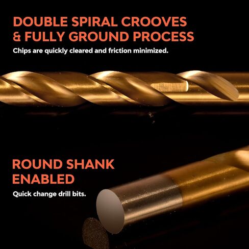 مجموعة لقم مثقاب M35 كوبالت تيتانيوم HSS مكونة من 21 قطعة، لقم مفك تأثير سريع التغيير للخشب والمعادن والبلاستيك وسبائك الألومنيوم، 1/16 بوصة إلى 1/2 بوصة مع حقيبة تخزين مفهرسة in Kuwait