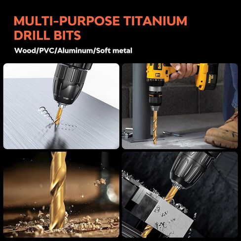 مجموعة لقم مثقاب M35 كوبالت تيتانيوم HSS مكونة من 21 قطعة، لقم مفك تأثير سريع التغيير للخشب والمعادن والبلاستيك وسبائك الألومنيوم، 1/16 بوصة إلى 1/2 بوصة مع حقيبة تخزين مفهرسة in Kuwait