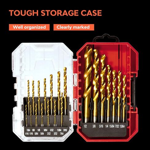 مجموعة لقم مثقاب M35 كوبالت تيتانيوم HSS مكونة من 21 قطعة، لقم مفك تأثير سريع التغيير للخشب والمعادن والبلاستيك وسبائك الألومنيوم، 1/16 بوصة إلى 1/2 بوصة مع حقيبة تخزين مفهرسة in Kuwait