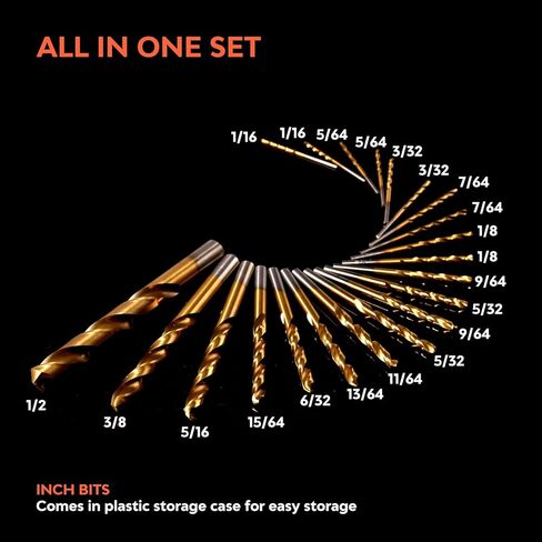 مجموعة لقم مثقاب M35 كوبالت تيتانيوم HSS مكونة من 21 قطعة، لقم مفك تأثير سريع التغيير للخشب والمعادن والبلاستيك وسبائك الألومنيوم، 1/16 بوصة إلى 1/2 بوصة مع حقيبة تخزين مفهرسة in Kuwait