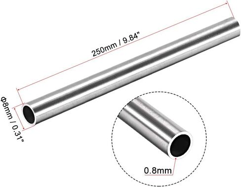 304 Stainless Steel Round Tubing 8mm OD 0.8mm Wall Thickness 250mm Length Seamless Straight Pipe Tube 2 Pcs in Saudi Arabia