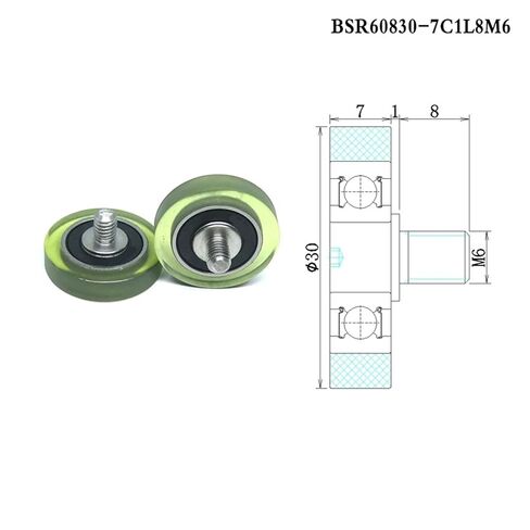 2 Pieces 30x7xM6 Polyurethane Bearing Bolt Roller with M6 Screw PU60830-7C1L8M6 30mm Outer Diameter PU Coated Conveyor Wheel in Saudi Arabia