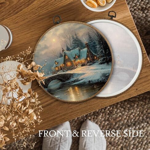 BitKAM Vintage Winter Christmas Round Wall Art Decor, Country Christmas Canvas Prints Framed, Rustic Farmhouse Xmas Wall Hanging Decorations for Home Bedroom Living Room, 10x10 Inch Wall Sculptures，Home Décor Products in Saudi Arabia
