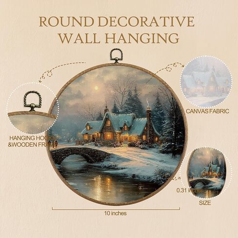 BitKAM Vintage Winter Christmas Round Wall Art Decor, Country Christmas Canvas Prints Framed, Rustic Farmhouse Xmas Wall Hanging Decorations for Home Bedroom Living Room, 10x10 Inch Wall Sculptures，Home Décor Products in Saudi Arabia