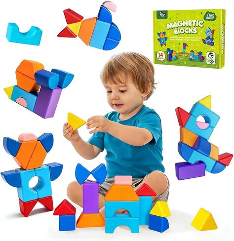 كتل مغناطيسية للأطفال الصغار 3-5 ، مجموعة البناء المغناطيسية الكبيرة ، كتل التراص الملونة في 7 أشكال ممتعة ، مجموعة تعلم ما قبل المدرسة ، لعبة Montessori و Sensory للأطفال الذين تتراوح أعمارهم بين 3+ (14pcs) in Kuwait