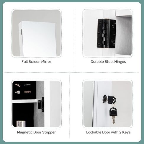 COSTWAY Mirror Jewelry Cabinet with Wheels, Standing Full-length Mirror with Jewelry Storage, Lockable Jewelry Organizer Box with Drawers, Rolling Jewelry Armoire for Women Girls Bedroom (Black) in Saudi Arabia