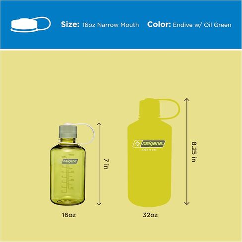 Nalgene 16 oz Narrow Mouth Water Bottle | BPA-Free, Durable & Leak Proof, Lightweight, Fits In Cupholders – Thrill & Motion, Endive w/Oil Green in Saudi Arabia