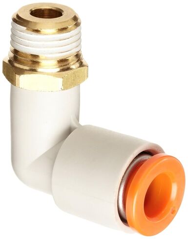 SMC KQ2L07-34AS PBT and Brass Push-to-Connect Tube Fitting with Sealant, 90 degree Elbow, 1/4" Tube OD x 1/8" NPT Male (Pack of 10) (Pack of 10) in Kuwait