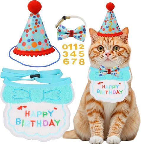 لوازم حفلة عيد ميلاد القط ، بوي بوي كات هريرة عيد ميلاد باندانا أرقام القبعات أرقام الزينة مجموعة ، وردي in Kuwait