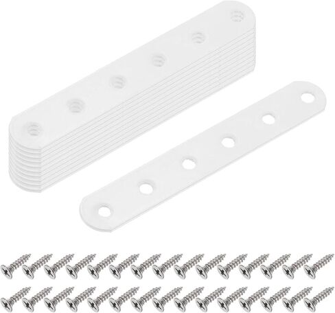 uxcell 10 Pcs Flat Straight Braces, 135mm x 5mm Iron Brace Plate with Screws Mending Plates Repair Fixing Joining Bracket Connector for Wood Furniture, White in Saudi Arabia