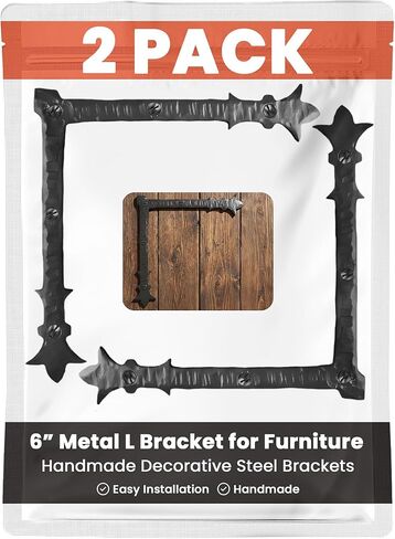 2 Pack 16.25" Metal T Bracket for Furniture - Black - Handmade Decorative Steel Brackets - Rustic Metal Corner Brackets for Front Doors, Gates, Garages, Tables & Cabinets - The Durango Series in Saudi Arabia
