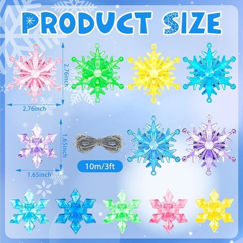 BOARDFEB 60Pcs Christmas Acrylic Snowflake Ornaments Winter 3D Translucent Snowflake Hanging Ornaments for Tree Crystal Iridescent Pendants with Rope for Holiday Party DIY Decor (Laser) in Saudi Arabia