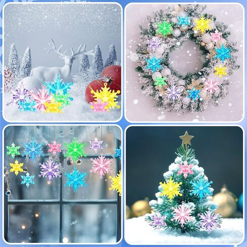 BOARDFEB 60Pcs Christmas Acrylic Snowflake Ornaments Winter 3D Translucent Snowflake Hanging Ornaments for Tree Crystal Iridescent Pendants with Rope for Holiday Party DIY Decor (Laser) in Saudi Arabia
