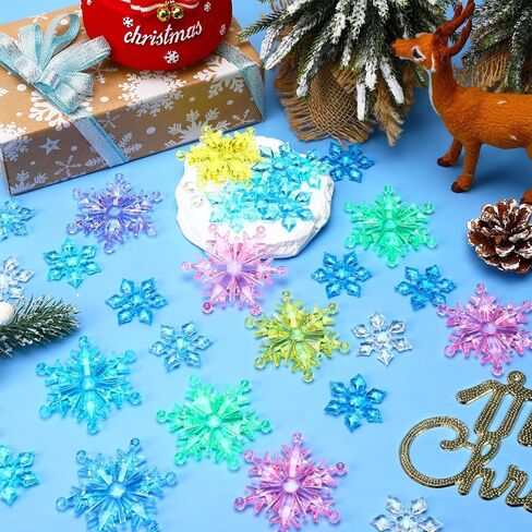 BOARDFEB 60Pcs Christmas Acrylic Snowflake Ornaments Winter 3D Translucent Snowflake Hanging Ornaments for Tree Crystal Iridescent Pendants with Rope for Holiday Party DIY Decor (Laser) in Saudi Arabia