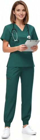 مجموعة Bopika Scrubs للنساء، أطقم فرك طبية للسيدات، بدلة ركض، بلوزات وسراويل مطاطية لصالونات التجميل للتمريض in Kuwait