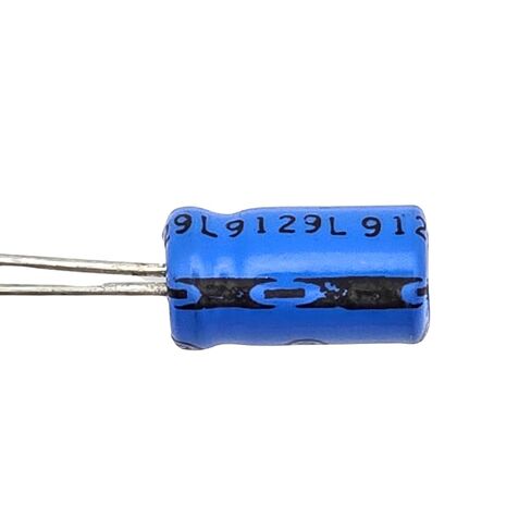 5 Pack 4.7uF 63V Radial Electrolytic Capacitors – 105°C, 0.25" x 0.50", Made in USA, Long Leads in Saudi Arabia