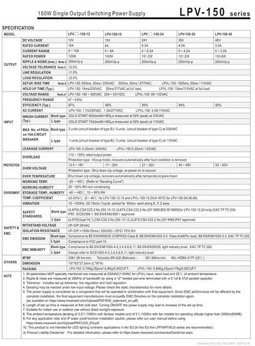 سائق LED سلسلة LPV-150 12 فولت/15 فولت/24 فولت/36 فولت/48 فولت LPVL-150 LED IP67 LED مصدر الطاقة الجهد المستمر (LPVL-150-24) in Kuwait