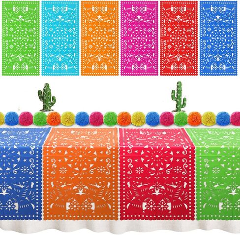 Newwiee 12 Pcs Mexican Party Decor Papel Picado Table Runners 31.5 x 15.75 Inch Fiesta Table Runner for Mexican Party Fiesta Carnival Cinco De Mayo Cielito Lindo Mantel Decor in Saudi Arabia