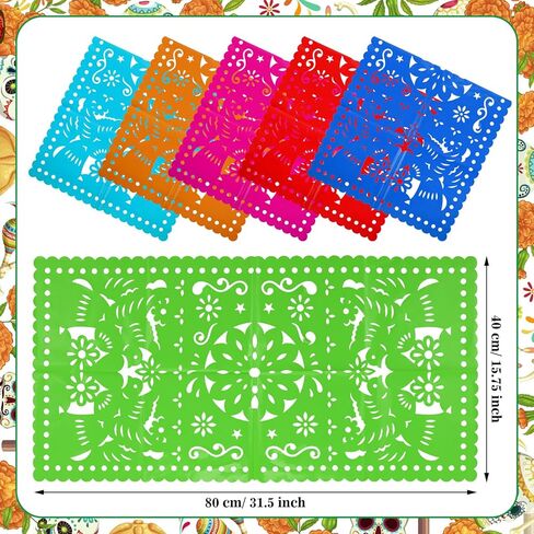 Newwiee 12 Pcs Mexican Party Decor Papel Picado Table Runners 31.5 x 15.75 Inch Fiesta Table Runner for Mexican Party Fiesta Carnival Cinco De Mayo Cielito Lindo Mantel Decor in Saudi Arabia