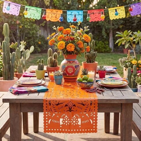 Newwiee 12 Pcs Mexican Party Decor Papel Picado Table Runners 31.5 x 15.75 Inch Fiesta Table Runner for Mexican Party Fiesta Carnival Cinco De Mayo Cielito Lindo Mantel Decor in Saudi Arabia