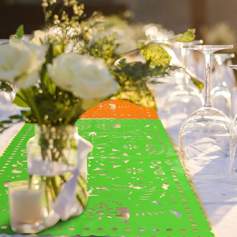 Newwiee 12 Pcs Mexican Party Decor Papel Picado Table Runners 31.5 x 15.75 Inch Fiesta Table Runner for Mexican Party Fiesta Carnival Cinco De Mayo Cielito Lindo Mantel Decor in Saudi Arabia