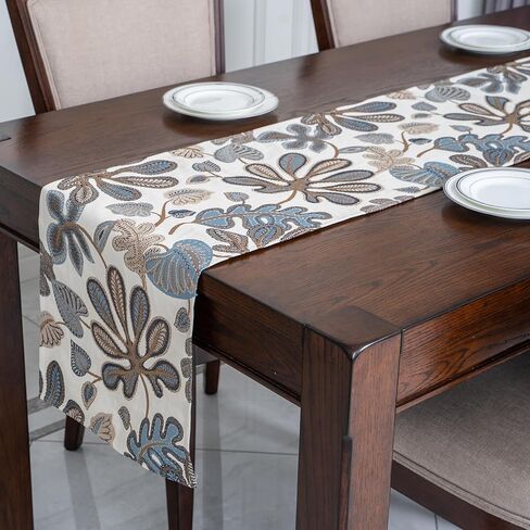 Mika Home Tropical Leaf Table Runner for Home Decor 13X72 Inches Blue Brown Seasonal Dining Table Decoration for Home in Saudi Arabia