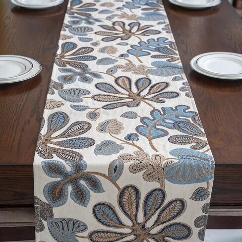 Mika Home Tropical Leaf Table Runner for Home Decor 13X72 Inches Blue Brown Seasonal Dining Table Decoration for Home in Saudi Arabia