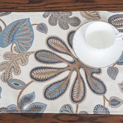 Mika Home Tropical Leaf Table Runner for Home Decor 13X72 Inches Blue Brown Seasonal Dining Table Decoration for Home in Saudi Arabia