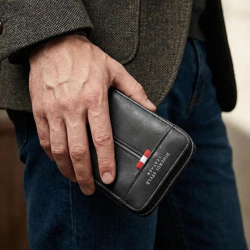 Bifold Wallet for Men with Zipper, Wear-resistant Zipper Wallet with Money Clip & Coin Pocket, Retro Leather Wallets for Men, Blue in Saudi Arabia