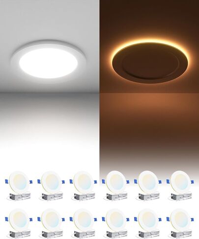 مجموعة 12 مصباح سقف LED مجوف مقاس 4 بوصات من Ensenior مع ضوء ليلي، قابل للتعتيم، 2700K-5000K 5CCT، 750LM 9W 120V، إضاءة سفلية عالية السطوع بدون علبة - FCC in Kuwait