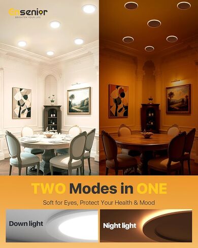 مجموعة 12 مصباح سقف LED مجوف مقاس 4 بوصات من Ensenior مع ضوء ليلي، قابل للتعتيم، 2700K-5000K 5CCT، 750LM 9W 120V، إضاءة سفلية عالية السطوع بدون علبة - FCC in Kuwait