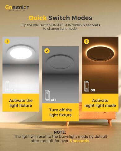مجموعة 12 مصباح سقف LED مجوف مقاس 4 بوصات من Ensenior مع ضوء ليلي، قابل للتعتيم، 2700K-5000K 5CCT، 750LM 9W 120V، إضاءة سفلية عالية السطوع بدون علبة - FCC in Kuwait