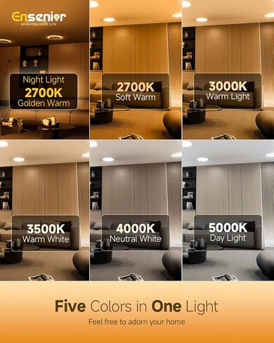 مجموعة 12 مصباح سقف LED مجوف مقاس 4 بوصات من Ensenior مع ضوء ليلي، قابل للتعتيم، 2700K-5000K 5CCT، 750LM 9W 120V، إضاءة سفلية عالية السطوع بدون علبة - FCC in Kuwait