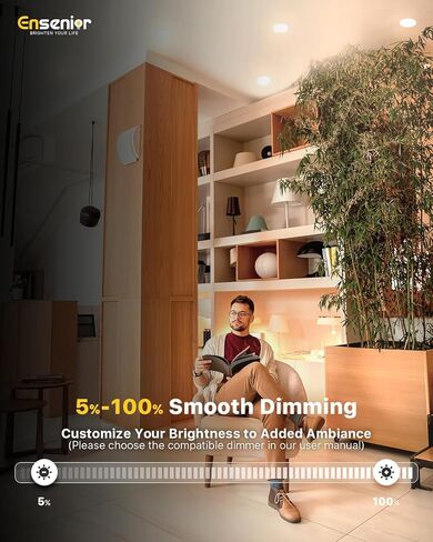 مجموعة 12 مصباح سقف LED مجوف مقاس 4 بوصات من Ensenior مع ضوء ليلي، قابل للتعتيم، 2700K-5000K 5CCT، 750LM 9W 120V، إضاءة سفلية عالية السطوع بدون علبة - FCC in Kuwait