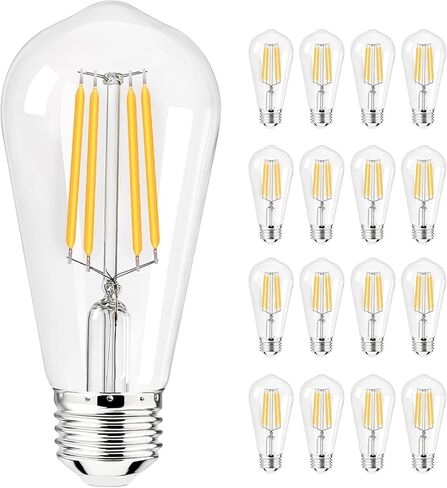 مصابيح إضاءة LED ST58، مصابيح إديسون مقاومة للكسر 60 وات مكافئة، لمبة LED E26 2700K، إضاءة زخرفية عتيقة للإضاءة المنزلية، غرفة النوم، الحمام، غير قابلة للتعتيم (4 عبوات-أبيض دافئ) in Kuwait