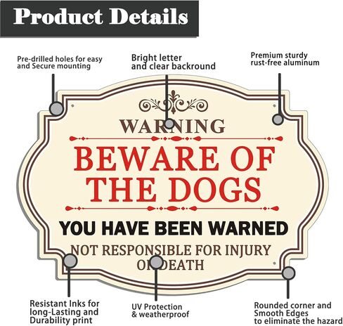 علامة تحذير احذر من الكلاب، لقد تم تحذيرك، لافتة ألومنيوم مقاومة للصدأ مقاس 10 × 7 بوصات، مقاومة للأشعة فوق البنفسجية، خدش، مقاومة للماء ومقاومة للطقس، للاستخدام الداخلي/الخارجي. سهل التركيب in Kuwait