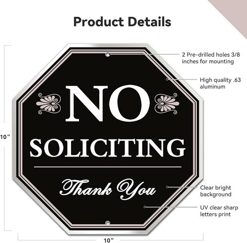 No Soliciting Sign for House, 10x10 Inch – Durable Aluminum Metal Sign for Front Door or Wall, Weather-Resistant, Easy to Mount with Nails or Adhesive, Clear Print in Saudi Arabia