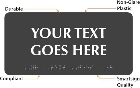 لافتة برايل مخصصة من SmartSign - 4 بوصة × 8 بوصة أفقية، متوافقة مع ADA، علامة بلاستيكية صلبة بسمك 60 مل للأعمال، في الداخل، في الهواء الطلق، الغرفة، المكتب، الحمام، خيارات أحمر/أسود/أزرق/أبيض، صنع في الولايات المتحدة الأمريكية in Kuwait