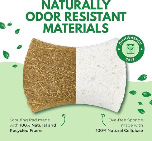 AIRNEX Natural Kitchen Sponges (12 Pack) - Biodegradable Cellulose & Coconut Scrubber Dish Sponge for Kitchen - Eco-Friendly, Non Scratch, Compostable, Non Toxic Natural Sponges for Dishes in Saudi Arabia