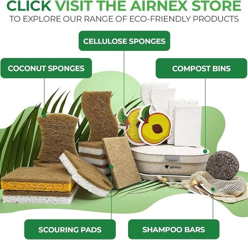 AIRNEX Natural Kitchen Sponges (12 Pack) - Biodegradable Cellulose & Coconut Scrubber Dish Sponge for Kitchen - Eco-Friendly, Non Scratch, Compostable, Non Toxic Natural Sponges for Dishes in Saudi Arabia