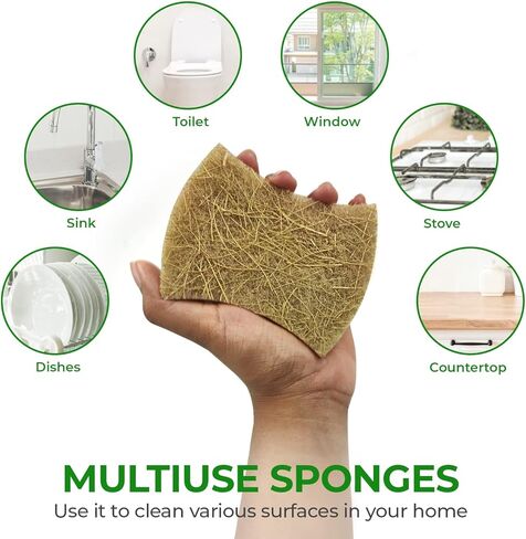 AIRNEX Natural Kitchen Sponges (12 Pack) - Biodegradable Cellulose & Coconut Scrubber Dish Sponge for Kitchen - Eco-Friendly, Non Scratch, Compostable, Non Toxic Natural Sponges for Dishes in Saudi Arabia