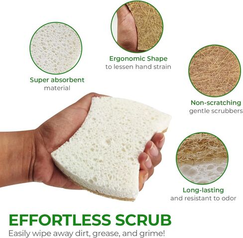 AIRNEX Natural Kitchen Sponges (12 Pack) - Biodegradable Cellulose & Coconut Scrubber Dish Sponge for Kitchen - Eco-Friendly, Non Scratch, Compostable, Non Toxic Natural Sponges for Dishes in Saudi Arabia