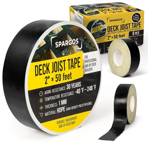 شريط SPARGOS Deck Joist للتزيين، 2 بوصة × 50 قدم، 8 عبوات - شريط وامض مقاوم للماء ذاتي اللصق، يحمي عوارض سطح السفينة من التعفن والتسوس، سهل الاستخدام in Kuwait
