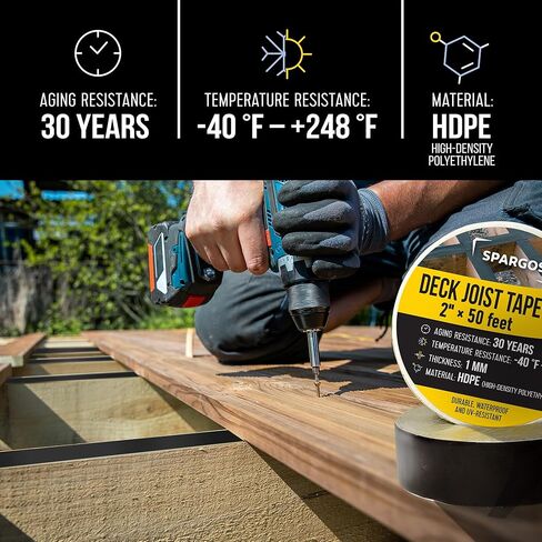 شريط SPARGOS Deck Joist للتزيين، 2 بوصة × 50 قدم، 8 عبوات - شريط وامض مقاوم للماء ذاتي اللصق، يحمي عوارض سطح السفينة من التعفن والتسوس، سهل الاستخدام in Kuwait