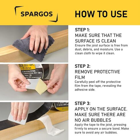 شريط SPARGOS Deck Joist للتزيين، 2 بوصة × 50 قدم، 8 عبوات - شريط وامض مقاوم للماء ذاتي اللصق، يحمي عوارض سطح السفينة من التعفن والتسوس، سهل الاستخدام in Kuwait
