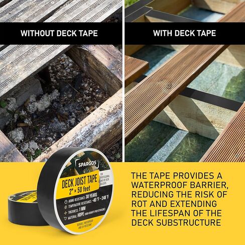 شريط SPARGOS Deck Joist للتزيين، 2 بوصة × 50 قدم، 8 عبوات - شريط وامض مقاوم للماء ذاتي اللصق، يحمي عوارض سطح السفينة من التعفن والتسوس، سهل الاستخدام in Kuwait