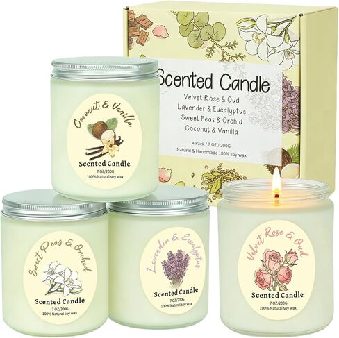 4 Pack Scented Candle Gift Set,Lavender Rose Coconut Vanilla Highly Long Lasting for Home Aromatherapy Soy Non Toxic 28 Oz 200 Hour Burn Birthday Meditation Housewarming Bath for Women Mothers Day in Saudi Arabia