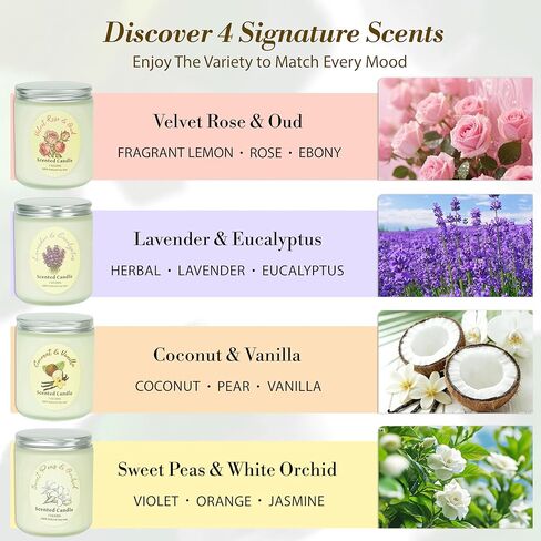 4 Pack Scented Candle Gift Set,Lavender Rose Coconut Vanilla Highly Long Lasting for Home Aromatherapy Soy Non Toxic 28 Oz 200 Hour Burn Birthday Meditation Housewarming Bath for Women Mothers Day in Saudi Arabia